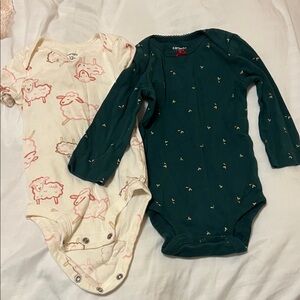 Carter's Cream and Dark Green Bodysuits Set